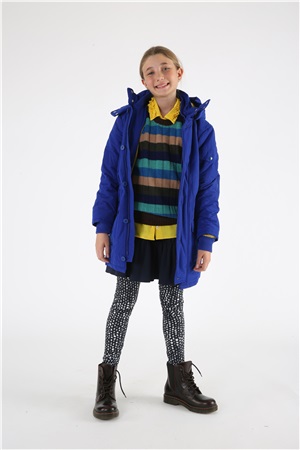 Crew neck long-sleeve multicolor striped  navy green