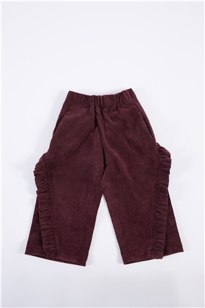 Trousers with ruffles aubergine