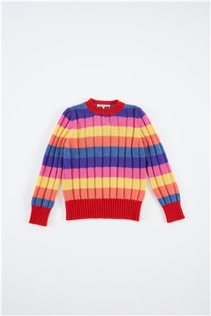 Crew neck long-sleeve multicolor striped  pink orange
