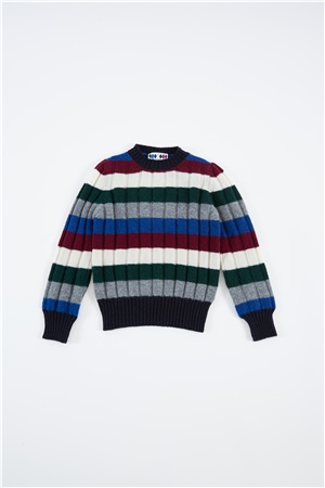 Crew neck long-sleeve multicolor striped bordeaux white