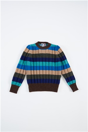 Crew neck long-sleeve multicolor striped  navy brown