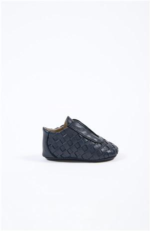 Baby Leather Loafer in Woven Navy
