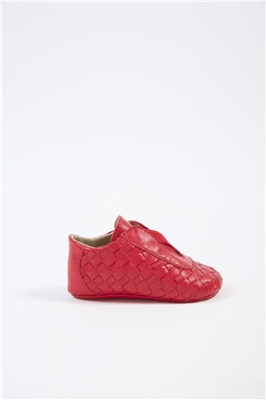 Baby Leather Loafer in Woven Red
