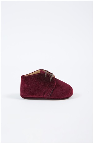 BABY SHOES LACE UP IN BORDEAUX VELVET