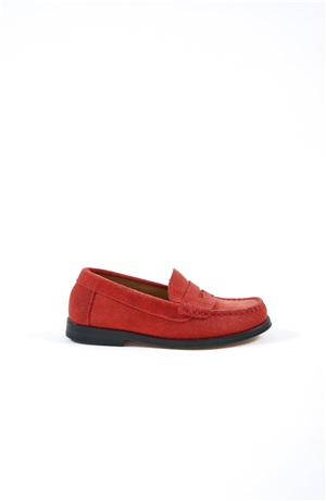 Goodyear welted penny loafers in red suede
