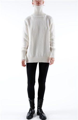 high neck pull over ice white