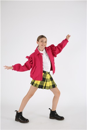 Bomber jacket with ruffles vibrant pink