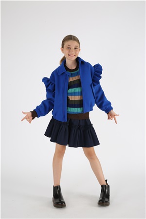 Bomber jacket  with ruffles in wool blu royal